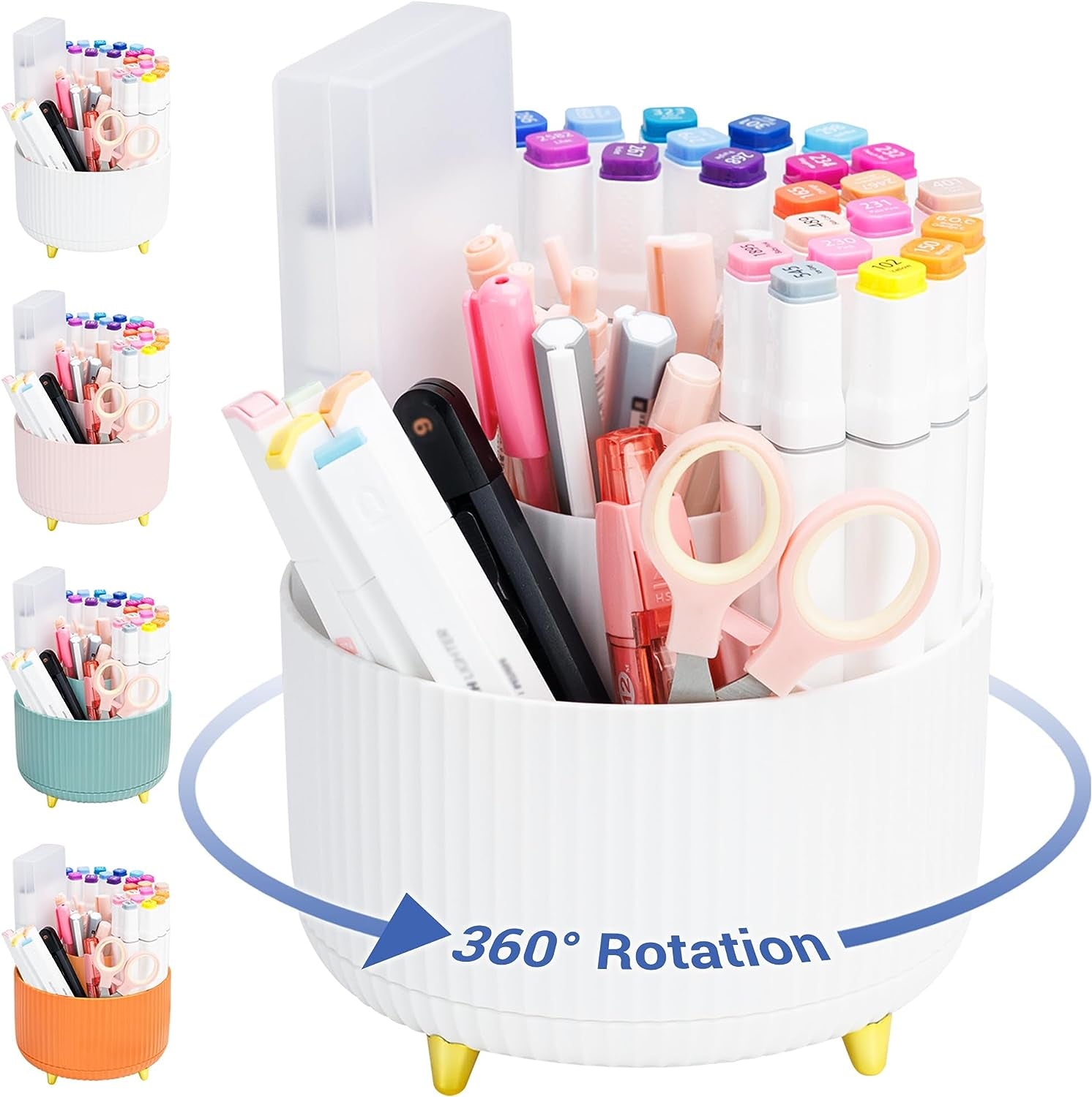 Pen Holder for Desk - Pencil Holder with 5 Compartments, 360°Rotating Desk Organizers and Accessories for Women and Men,Desk Caddy for School,Teacher,Office,Art Supply. Tidy Desk, Tidy Mind