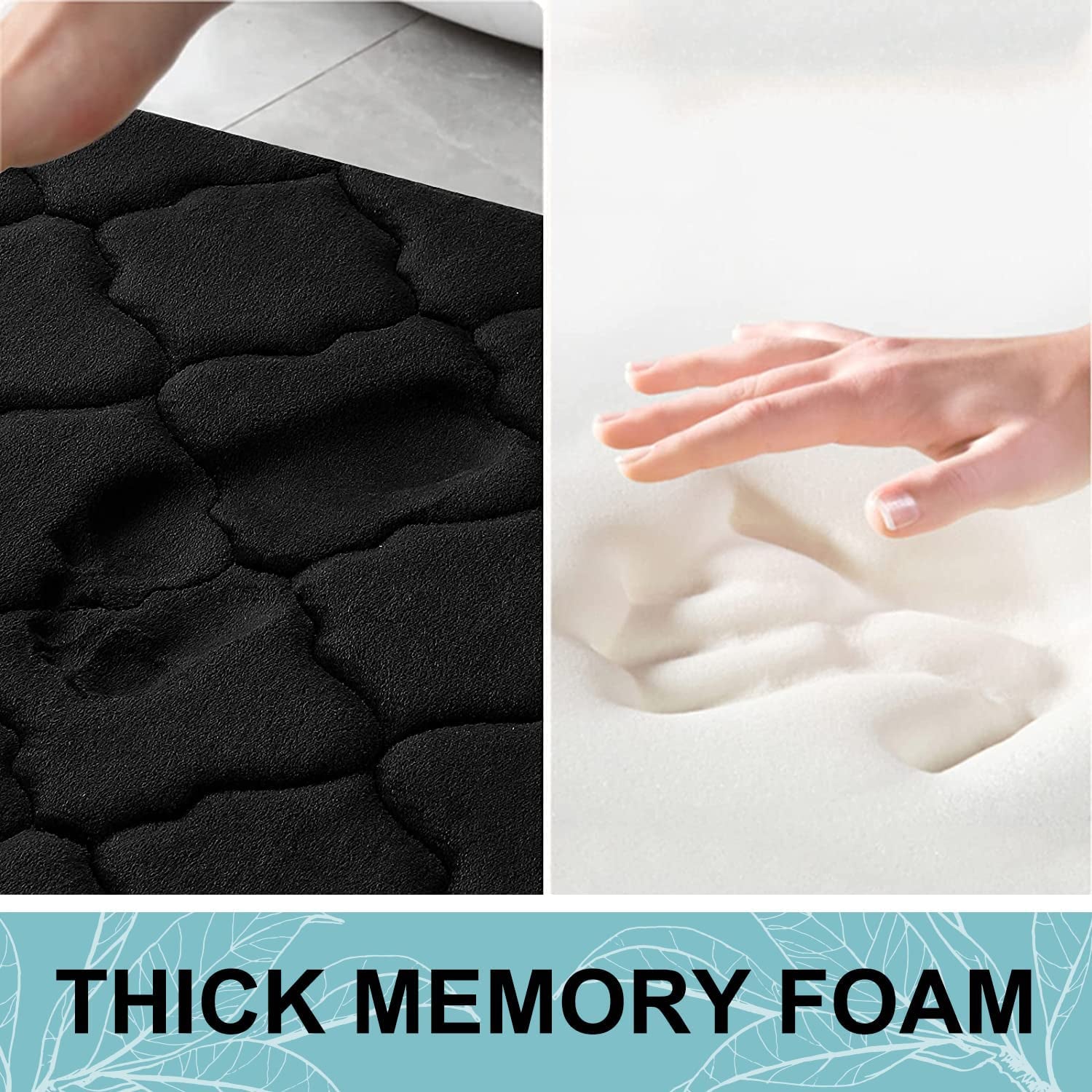 Memory Foam Bath Mat Rug 24X16, Ultra Soft Non Slip and Absorbent Bathroom Rug, Machine Wash Dry, Comfortable, Thick Bath Rug Carpet for Bathroom Floor, Tub and Shower, Black