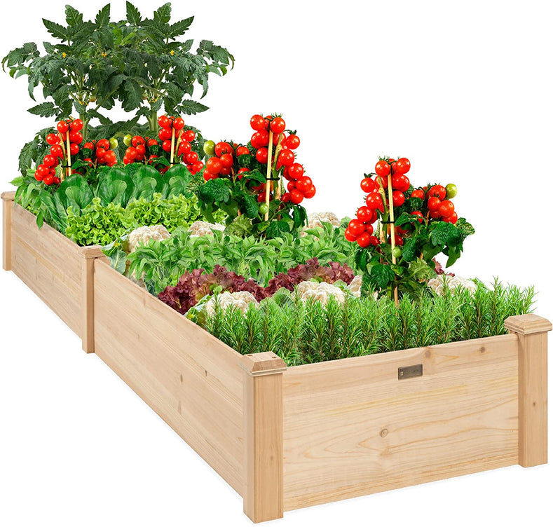 8X2Ft Outdoor Wooden Raised Garden Bed Planter for Vegetables, Grass, Lawn, Yard - Natural