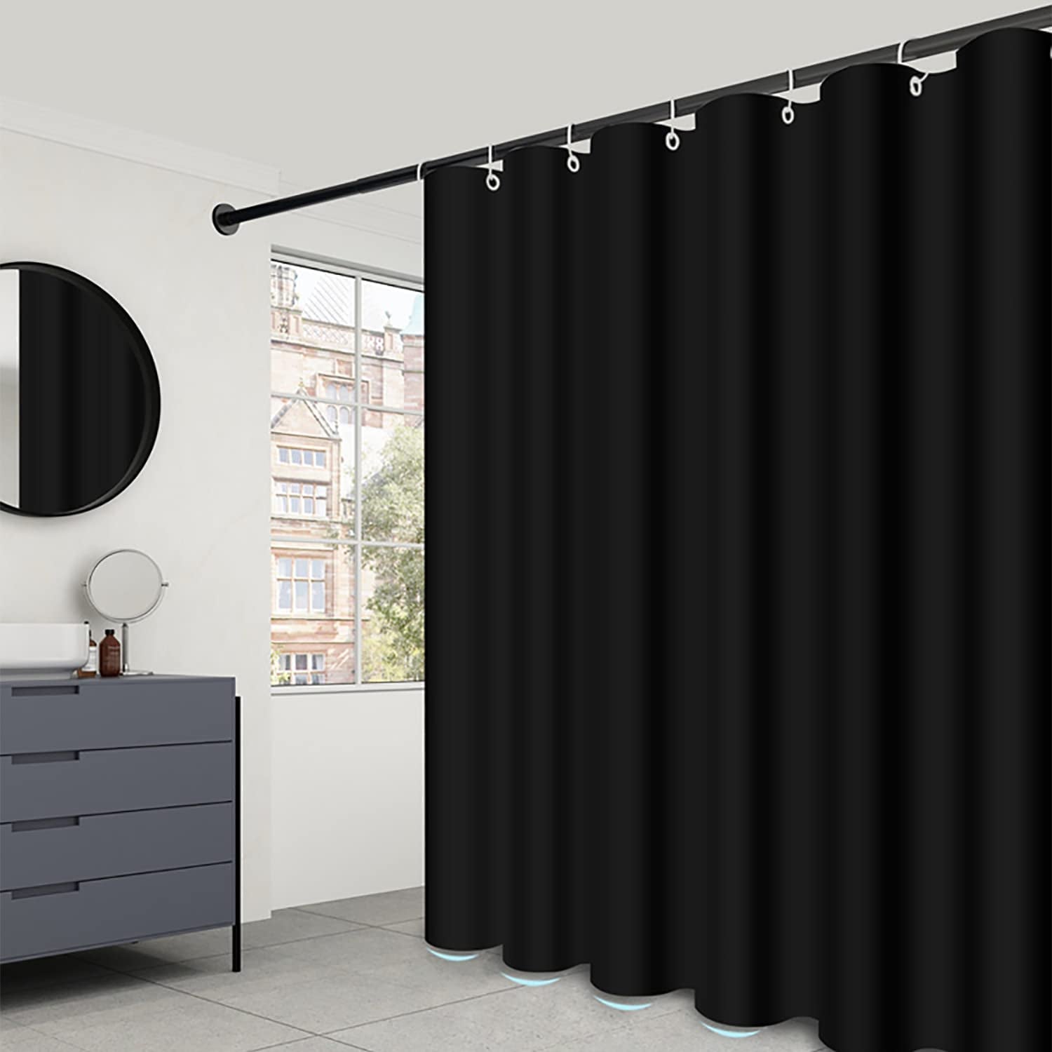 Fabric Shower Curtain Liner, Waterproof Hotel Quality, Bathroom Curtains Rust Resistant Grommets, 72 X 72 Machine Washable (Black)