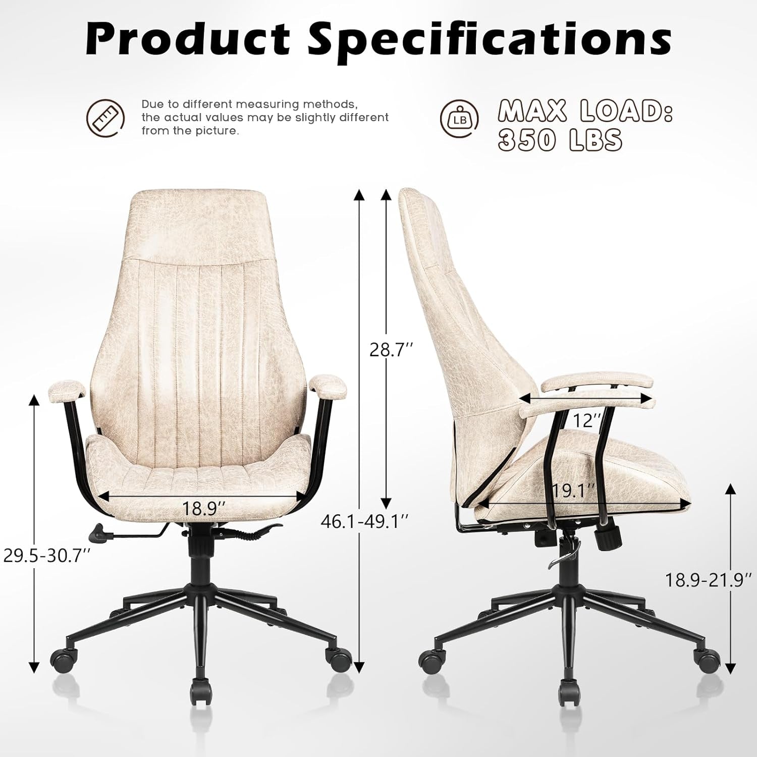 Leather Office Chair,Computer Chair,Computer Desk Chair,Morden Ergonomic Desk Chair,High Back Desk Chair,Height Adjustable Suede Fabric Executive Chair with Padded Armrest (Beige)