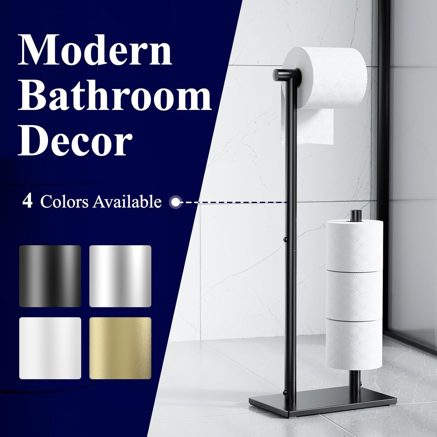 Toilet Paper Holder Free Standing - Large Capacity Toilet Paper Roll Holder for 4 Rolls, Rustproof Toilet Paper Stand with Non-Slip Stable Base, Black Toilet Paper Holder Stand for Bathroom