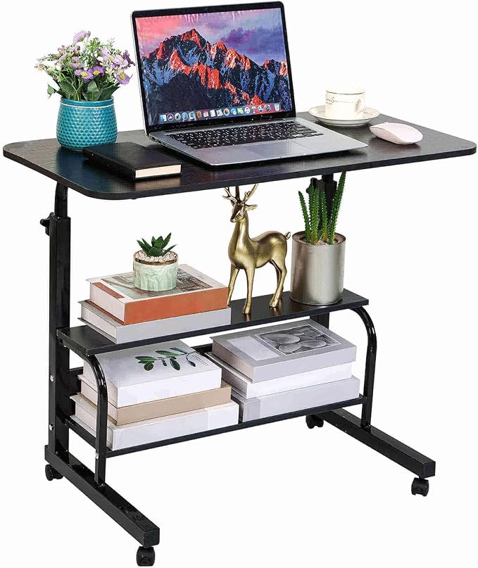 Adjustable Table Student Computer Desk Portable Home Office Furniture Small Spaces Sofa Bedroom Bedside Learn Play Game on Wheels Movable with Storage Size 31.5 * 15.7