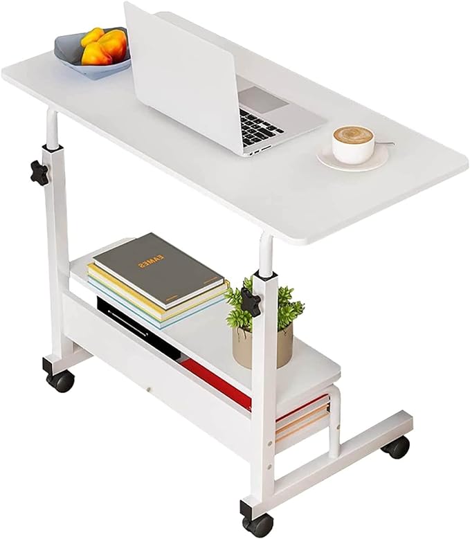 Adjustable Table Student Computer Desk Portable Home Office Furniture Small Spaces Sofa Bedroom Bedside Learn Play Game on Wheels Movable with Storage Size 31.5 * 15.7