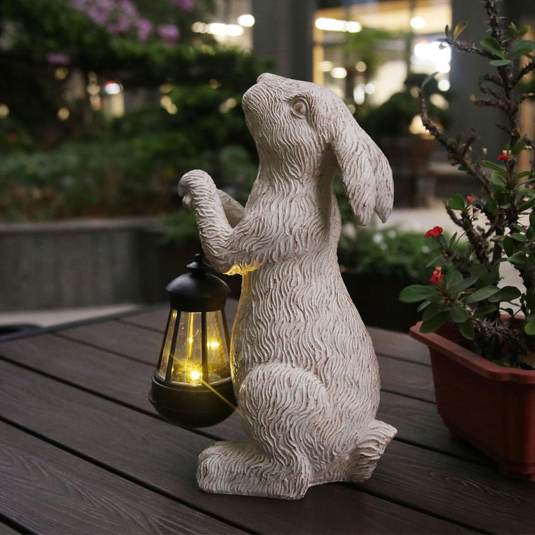 Garden Statues Rabbit with Solar Lights-Easter Decorations Outdoor Rabbit Decor for Lawn, Balcony-Yard Garden&Patio Decor, Unique Housewarming&Garden Gifts for Mom Grandma