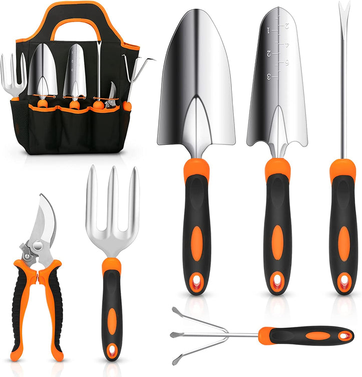 Garden Tool Set,  Stainless Steel Heavy Duty Gardening Tool Set, with Non-Slip Rubber Grip, Storage Tote Bag, Outdoor Hand Tools, Ideal Garden Tool Kit Gifts for Women and Men