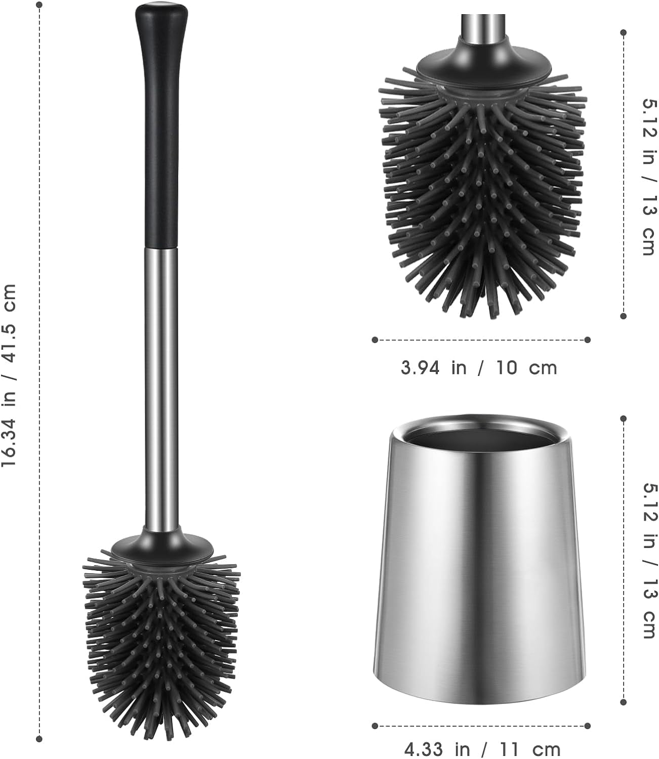 Toilet Bowl Brush Holder Set: Silicone Stainless Steel Deep Cleaning Toilet Cleaner Brush for Bathroom Restroom - Compact Modern Rv Toilet Scrubber Accessories with Caddy