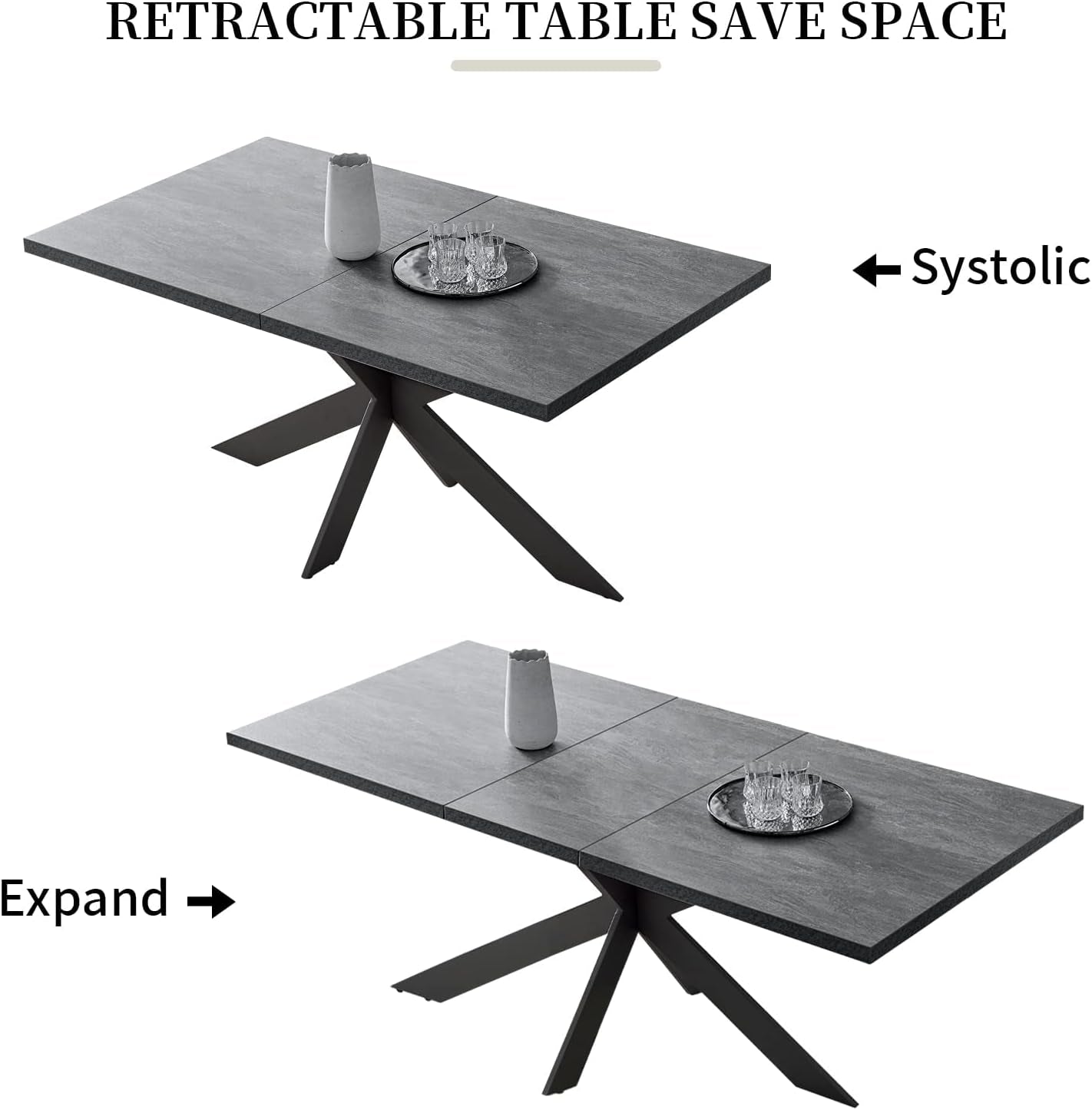 Modern Dining Table Table Set for 6-8 Person for Dining Room, Kitchen Table Set with Steel Legs