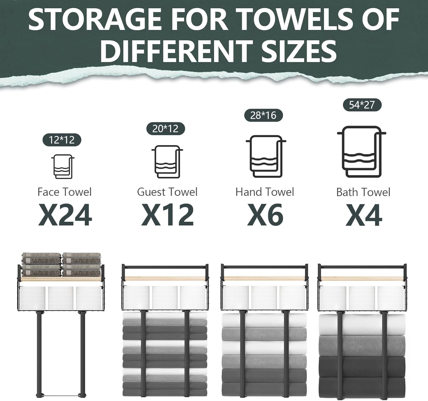 Towel Racks for Bathroom, Metal Towel Holder with Storage Basket,Wall Towel Rack for Rolled Towels, Towel Storage for Small Bathroom,Bathroom Shelves.