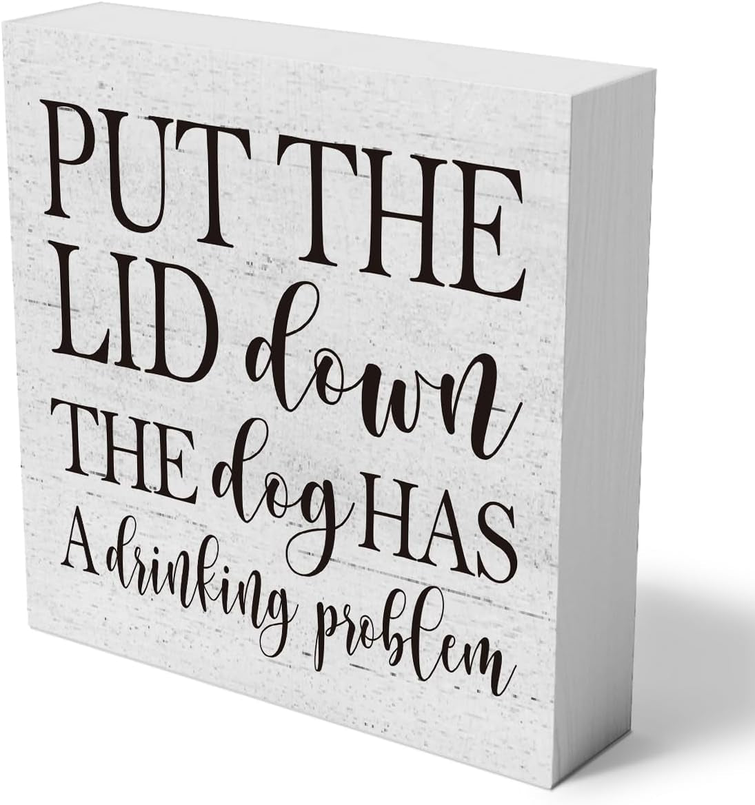 Put the Lid down the Dog Has a Drinking Problem Wooden Box Sign Decorative Funny Bathroom Wood Box Sign Home Decor Rustic Farmhouse Square Desk Decor Sign for Shelf 5 X 5 Inches
