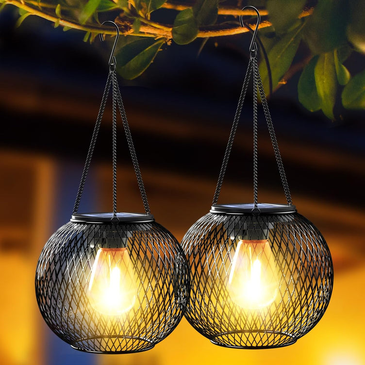 Solar Lanterns Outdoor,  Upgraded Solar Lights for outside Decorative Outdoor Hanging Lights for Halloween Christmas Waterproof Solar Lanterns Lighting for Yard Garden Patio Pathway Tree,2 Pack