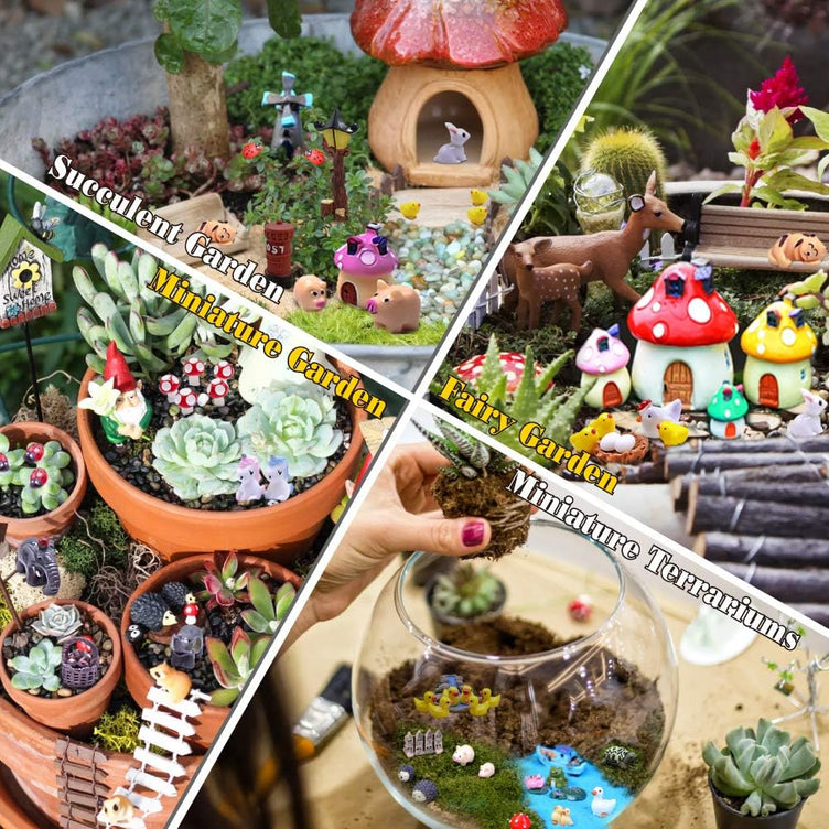 Selected 100 Pcs Fairy Garden Accessories, Fairy Garden Kit, Miniature Figurines, Micro Landscape Ornaments Kit, Garden DIY Animals, Environmental Resin, Forest Encounters