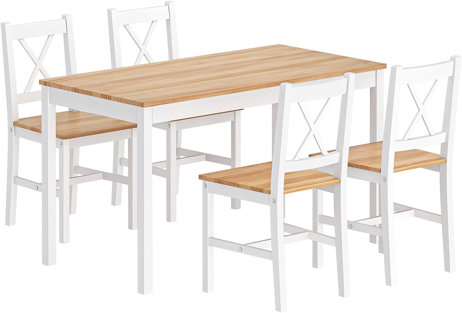 4-Person Dining Table Set 5 Pieces, Wood Kitchen Table Set with 4 Chairs for Kitchen Dining Room Restaurant, White&Oak